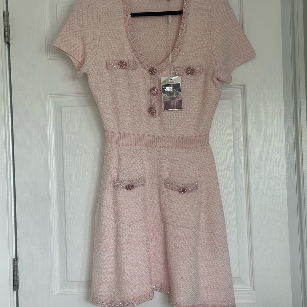 Self-Portrait Pale Pink Knit A-Line Dress - Picture 2 of 11